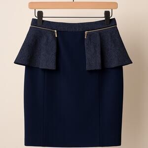 Etcetera Zip Off Ruffle Jacquard Peplum Pencil Skirt Black Career Work Womens 00